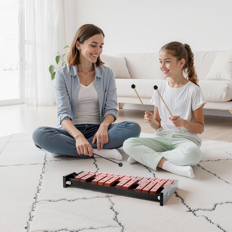 Puinen ksylofoni 25-ääninen puukoskettimet matalahiiliteräskielet taitettava ristijalusta