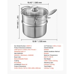 Kasari 1.5QT pinnoitteeton ruostumaton teräs höyrytysosalla lasikannulla uuninkestävä