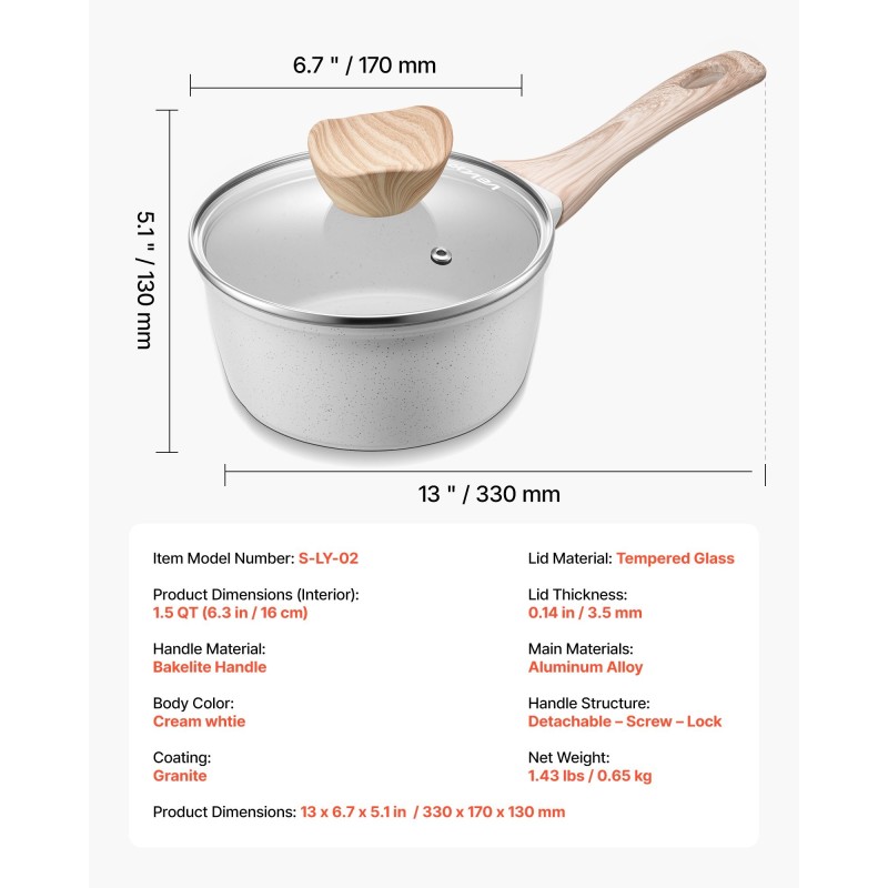 Kastikekattila 16 cm alumiiniseos maifan kivipinnoite irrotettava kahva induktiolle yhteensopiva