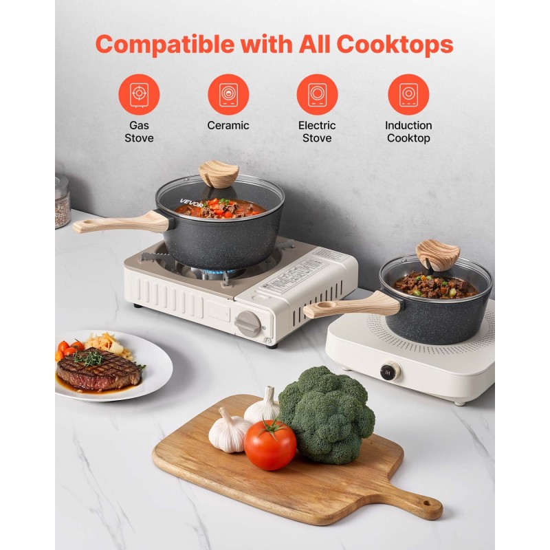 Kattilasetti alumiiniseoksesta 1,5 ja 2,5 QT tarttumaton pinnoite induktiolle sopiva