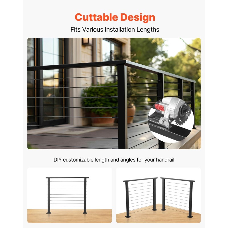 Käsijohdesarja 4 kpl 304-ruostumatonta terästä 198 cm mattamusta