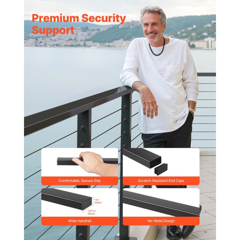 Käsijohdesarja 4 kpl 304-ruostumatonta terästä 198 cm mattamusta