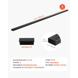 Käsijohdesarja 4 kpl 304-ruostumatonta terästä 198 cm mattamusta