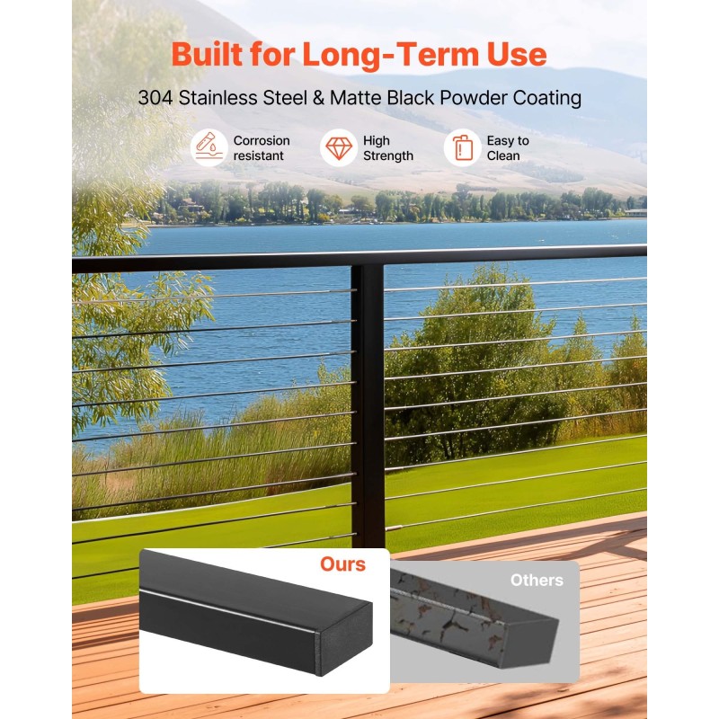 Käsijohde 304-ruostumattomasta teräksestä 1981 mm mattamusta sisä- ja ulkokäyttöön