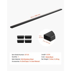 Käsijohde 304-ruostumattomasta teräksestä 1981 mm mattamusta sisä- ja ulkokäyttöön