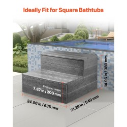 Allasporras 2-askelmainen HIPS-muovi ulkokäyttöön 635 mm leveä grafiitinharmaa