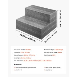 Allasporras 2-askelmainen HIPS-muovi ulkokäyttöön 635 mm leveä grafiitinharmaa