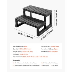 Allasporras kahdella askelmalla polypropeeni ja lasikuitu musta sopii porealtaille ja ulkokäyttöön