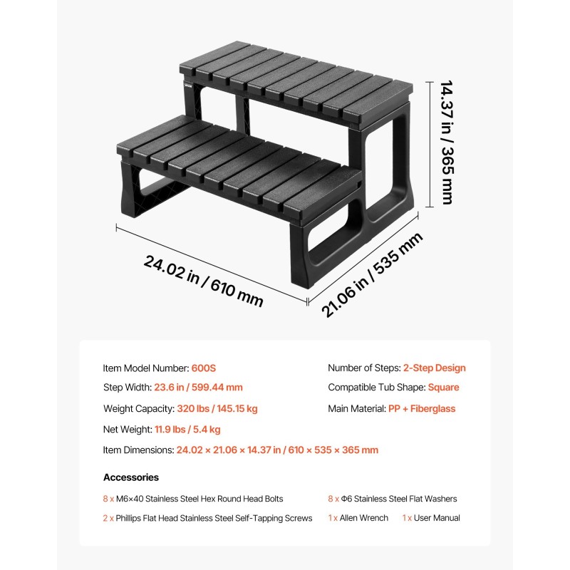 Allasporras kahdella askelmalla polypropeeni ja lasikuitu musta sopii porealtaille ja ulkokäyttöön