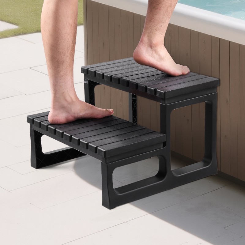 Allasporras kahdella askelmalla polypropeeni ja lasikuitu musta sopii porealtaille ja ulkokäyttöön