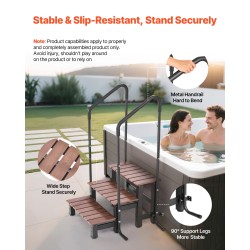 Kylpytynnyrin 3-portainen säänkestävä porras käsijohteella 249 kg kantavuus