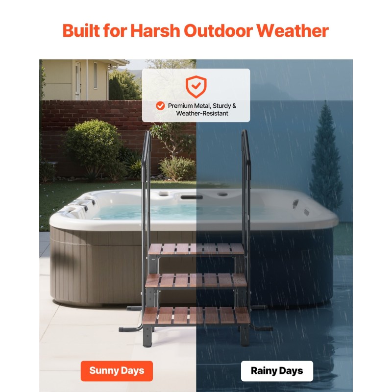 Kylpytynnyrin 3-portainen säänkestävä porras käsijohteella 249 kg kantavuus