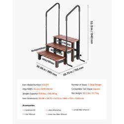 Kylpytynnyrin 3-portainen säänkestävä porras käsijohteella 249 kg kantavuus