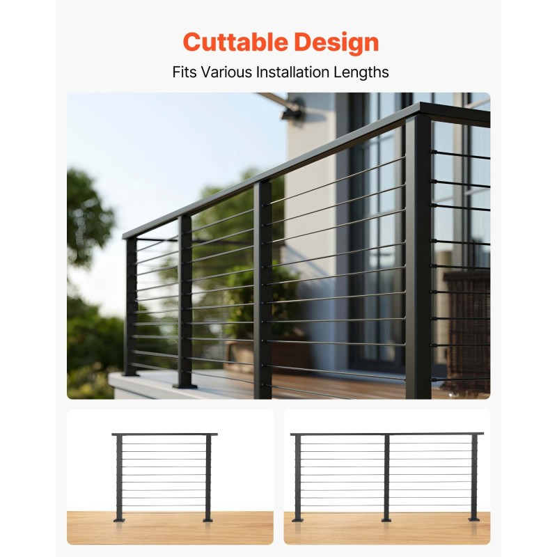 Kaidepakkaus 304-ruostumaton teräs 1981 mm 3 pylvästä 25 m kaapeli mattamusta