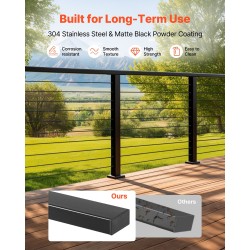 Kaidepakkaus 304-ruostumaton teräs 1981 mm 3 pylvästä 25 m kaapeli mattamusta