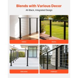 Kaidepakkaus 304-ruostumaton teräs 1981 mm 3 pylvästä 25 m kaapeli mattamusta