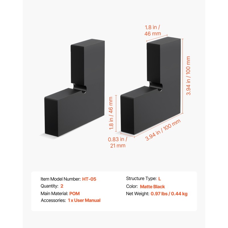 Kaidekulmaliittimet POM 2 kpl mattamusta sopii 2 x 1-tuuman kaideprofiileille