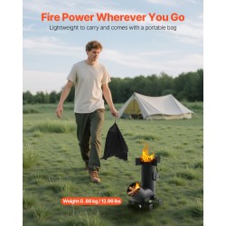 Rakettityyppinen retkikeitin hiiliteräs nettopaino 5,88 kg puulla toimiva kantolaukku sivukahvat