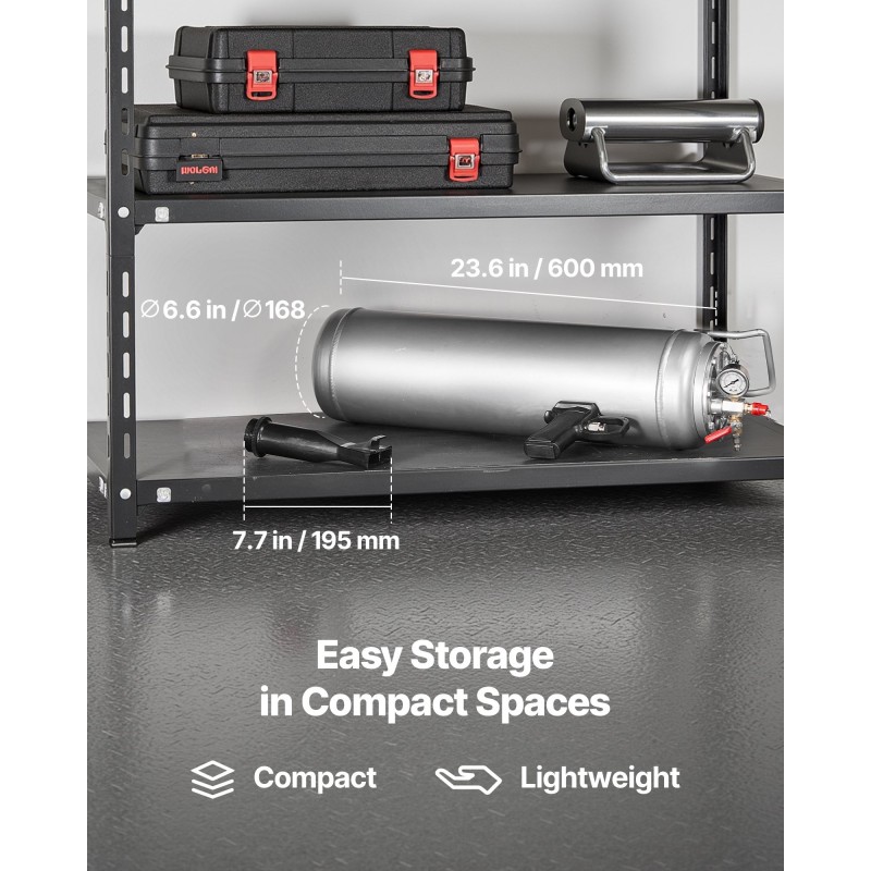 Rengashelman asetin 12 L alumiiniseoksinen kannettava putkittomille renkaille