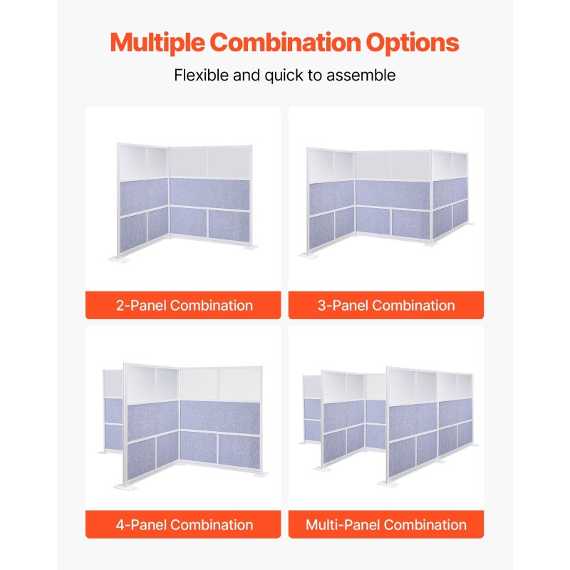 Modulaarinen toimistoseinäke PET-paneeleilla 1778 x 1778 mm huurretuilla akryyli-ikkunoilla