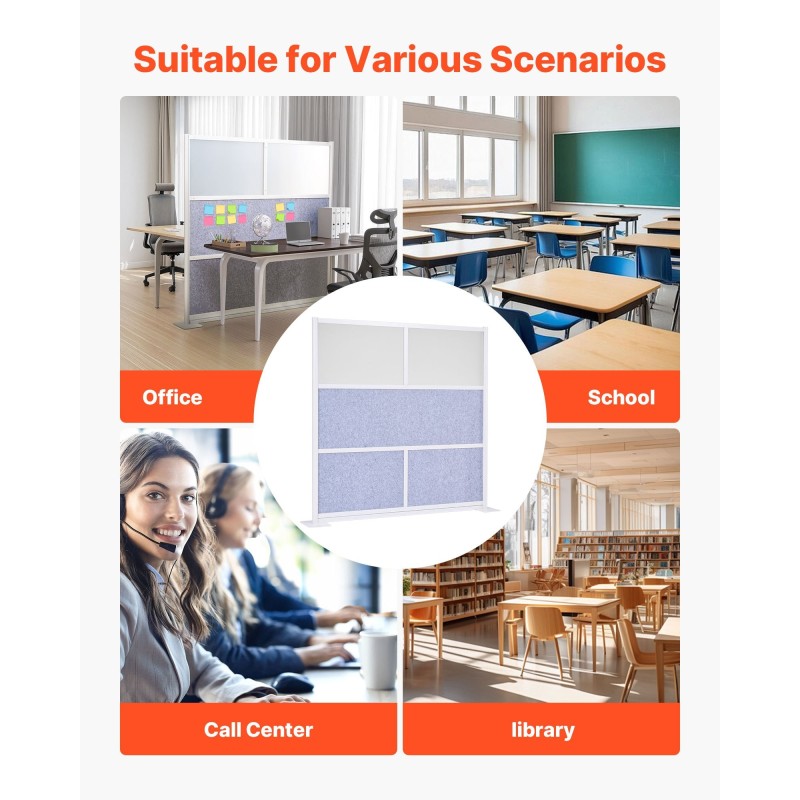 Modulaarinen toimistoseinäke PET-paneeleilla 1778 x 1778 mm huurretuilla akryyli-ikkunoilla