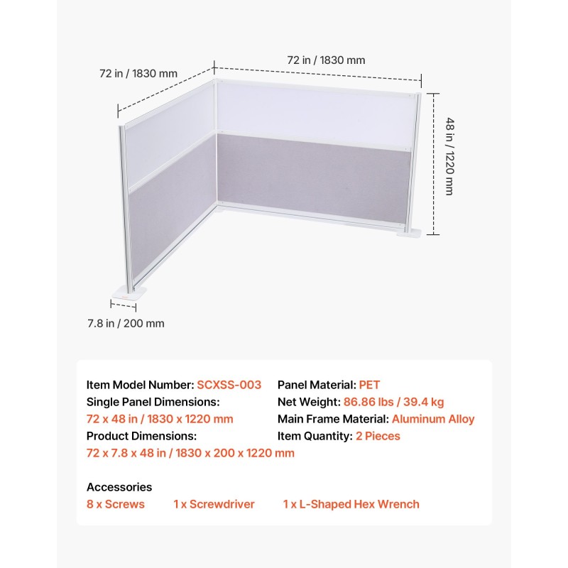 Työpisteväliseinät 2 kpl 1830 x 1220 mm kaksikerroksinen PET-kangaspinta huurretuilla akryyli-ikkunoilla