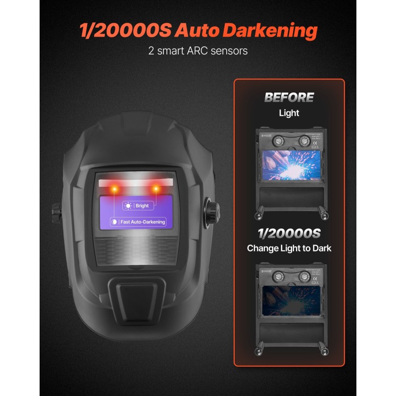 Hitsausmaski PP-muovinen automaattitummennus DIN 4/9-13 katselualue 93 x 43 mm kaksi kaarentunnistinta