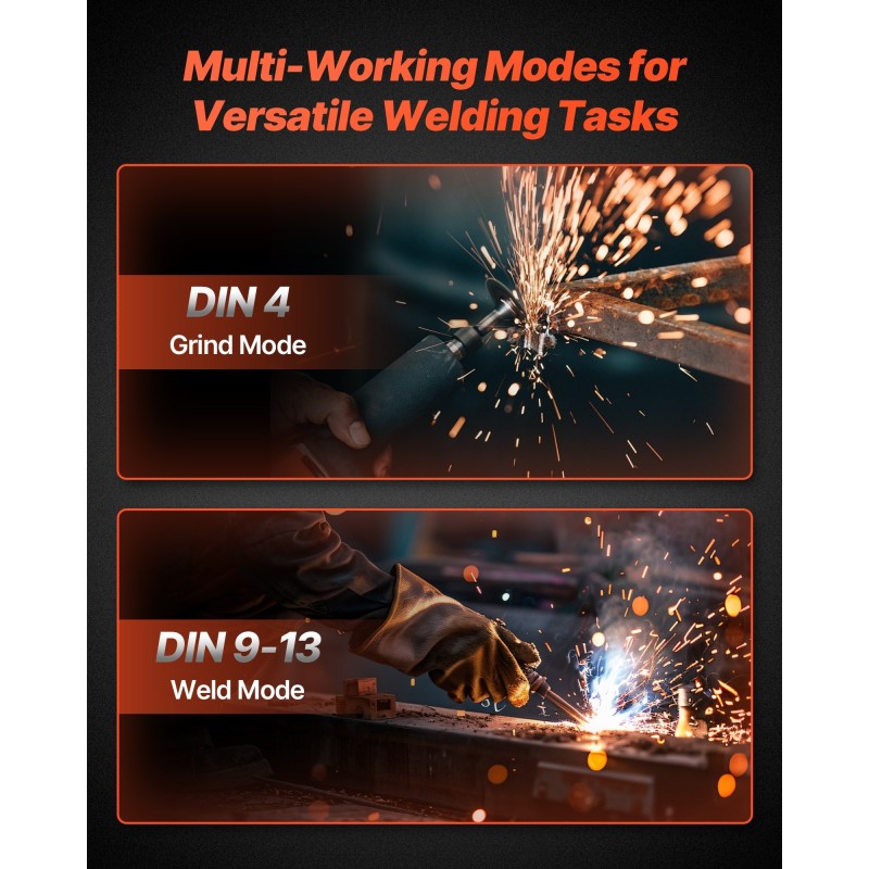 Hitsausmaski PP-muovinen automaattitummennus DIN 4/9-13 katselualue 93 x 43 mm kaksi kaarentunnistinta