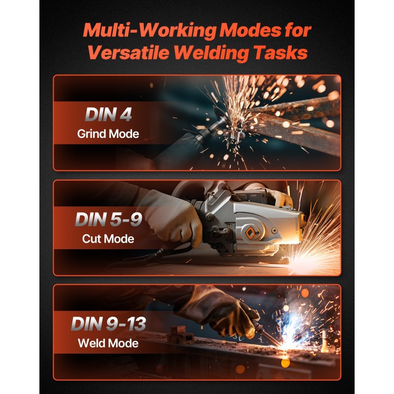 Hitsausmaski automaattisesti tummuva DIN 4/5–9/9–13 suuri katselualue luonnollinen värintoisto