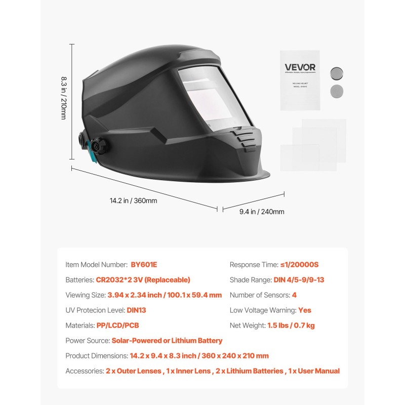 Hitsausmaski automaattisesti tummuva DIN 4/5–9/9–13 suuri katselualue luonnollinen värintoisto