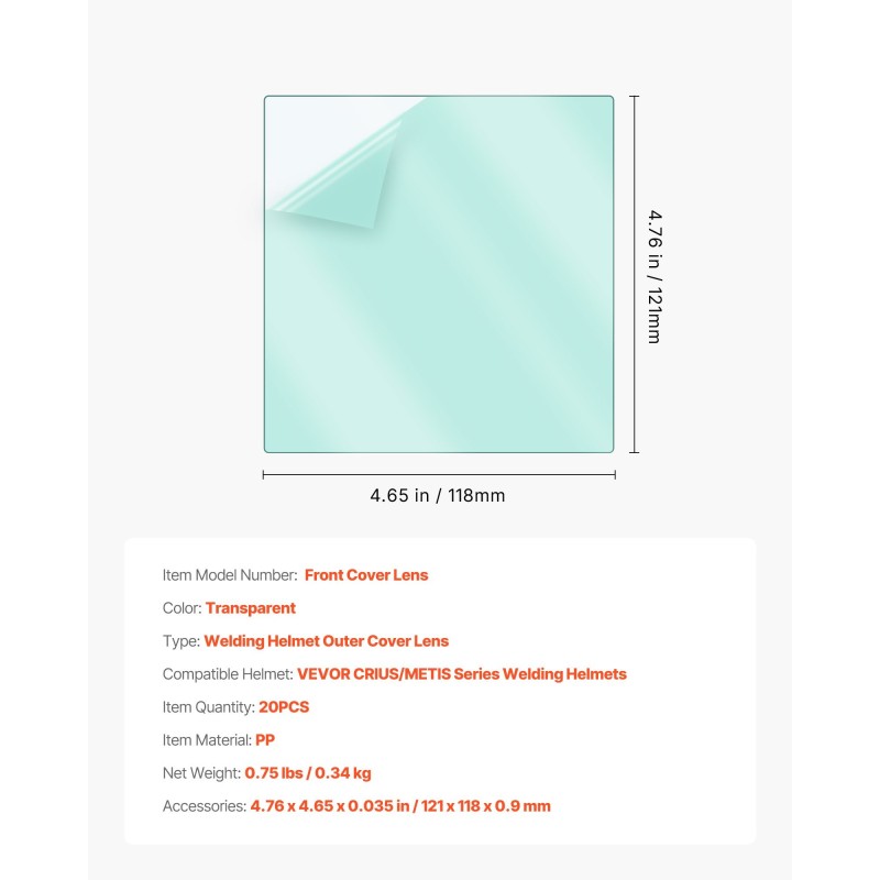 Ulompi suojalinssi hitsauskypärään PP läpinäkyvä 121×118 mm 20 kpl