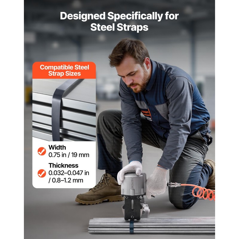 Pneumaattinen jakorakenteinen teräsvannelaite 19 mm 0,8–1,2 mm 8500 N