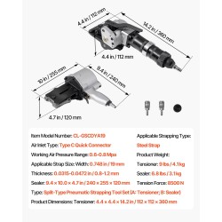 Pneumaattinen jakorakenteinen teräsvannelaite 19 mm 0,8–1,2 mm 8500 N