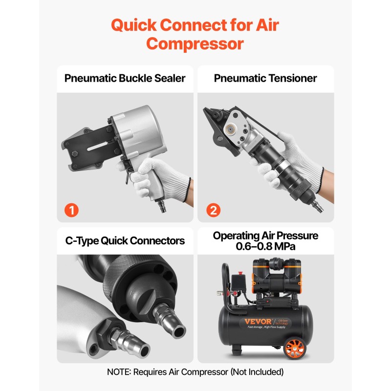 Pneumaattinen teräsvannekiristin ja sulkija alumiiniseosrunko 32 millimetriä leveille vanteille 8500 newtonin