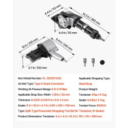 Pneumaattinen teräsvannekiristin ja sulkija alumiiniseosrunko 32 millimetriä leveille vanteille 8500 newtonin