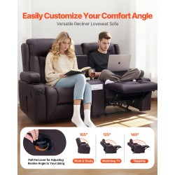 Kaksipaikkainen lepotuoli sohva ruskea PU-nahka käsikäyttöinen kallistus USB-portit keskikonsoli