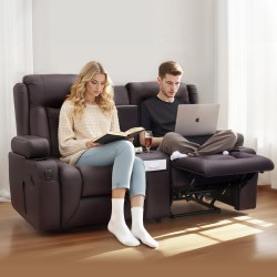 Kaksipaikkainen lepotuoli sohva ruskea PU-nahka käsikäyttöinen kallistus USB-portit keskikonsoli