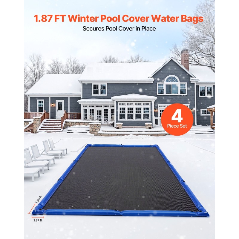 Kulmavesipussit uima-altaan peitteelle talvikäyttöön 4 kappaleen sarja 0,40 mm PVC-muovi