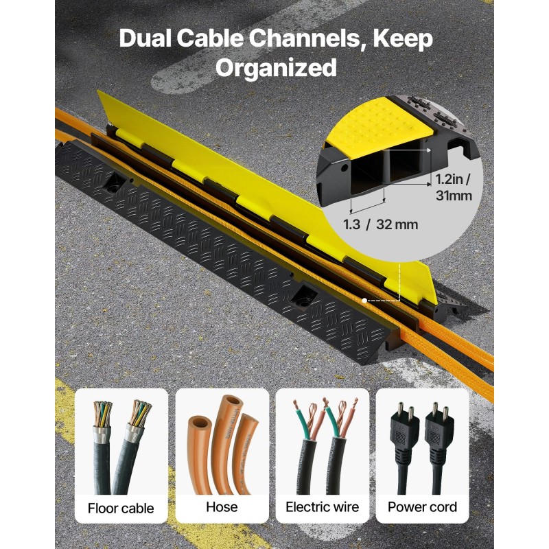 Kaapelisilta kumi ja PVC 2 kanavaa sisä ja ulkokäyttö musta keltainen