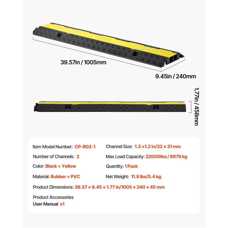 Kaapelisilta kumi ja PVC 2 kanavaa sisä ja ulkokäyttö musta keltainen