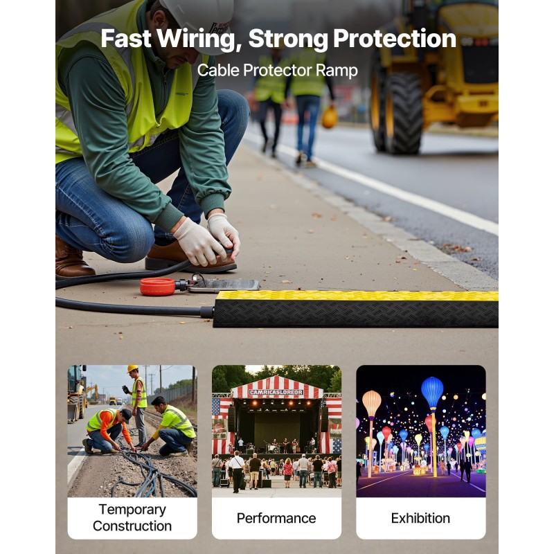 Kaapelisuojaramppi kumi ja polyvinyylikloridi 2 kanavaa 100 x 75 mm musta keltainen