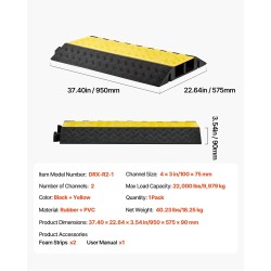 Kaapelisuojaramppi kumi ja polyvinyylikloridi 2 kanavaa 100 x 75 mm musta keltainen