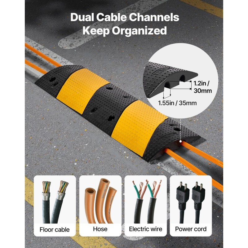 Kuminen hidastetöyssy 1000 mm 2 kaapelikanavaa 2 kpl musta keltainen