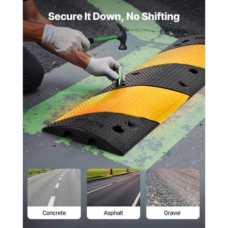 Kuminen hidastetöyssy 1000 mm 2 kaapelikanavaa 2 kpl musta keltainen