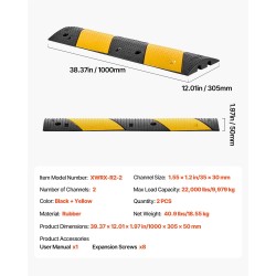 Kuminen hidastetöyssy 1000 mm 2 kaapelikanavaa 2 kpl musta keltainen