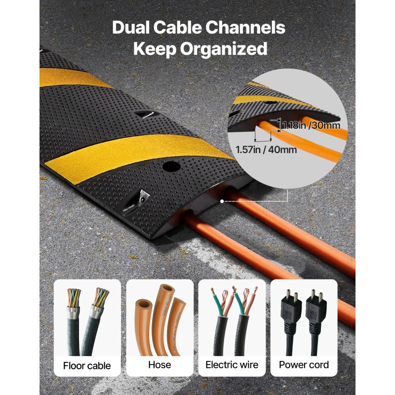 Hidastetöyssy kuminen 1830 mm 2 kanavaa kaapelinsuojalla musta keltainen 1 kpl