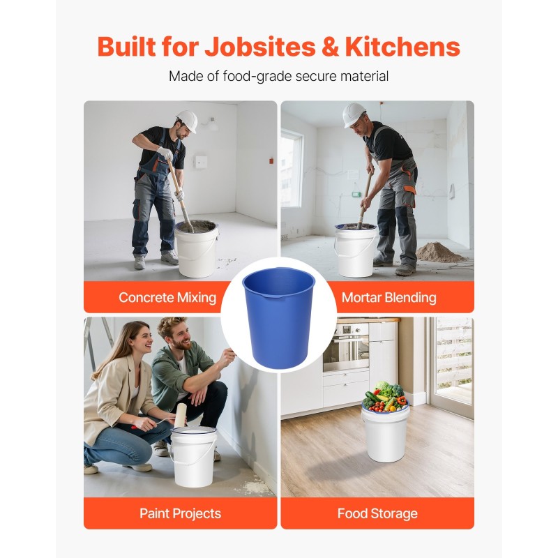 Silikoninen sekoitusämpärin sisäosa 18,9 litran sininen kahvoilla betonille ja laastille