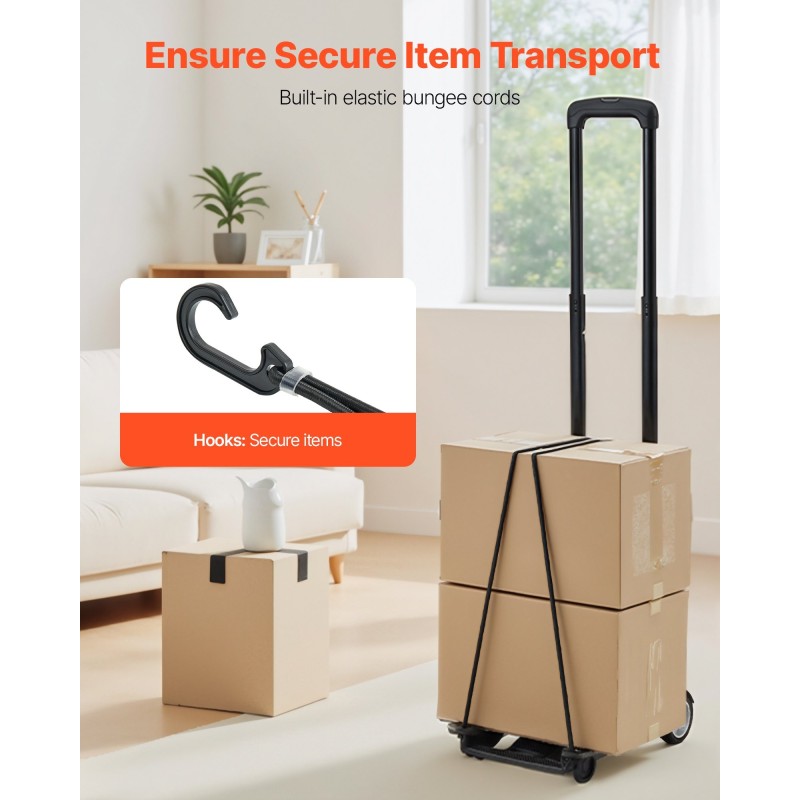 Taittuva kuljetusvaunu seosteräksestä ja muovista 49,9 kg kantokyky 2 PVC-pyörää