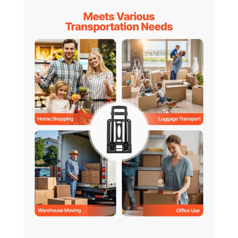 Taittuva kuljetusvaunu seosteräksestä ja muovista 49,9 kg kantokyky 2 PVC-pyörää