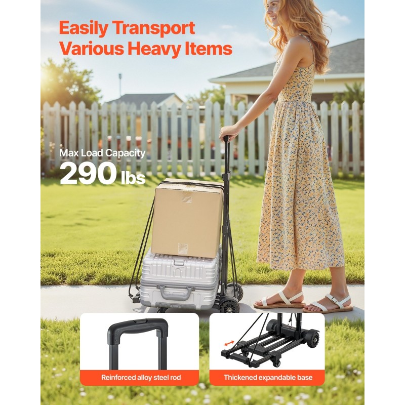 Taittuva käsikärry seosteräs ja muovi 131,5 kg kantavuus 4 pyörää säädettävä työntöaisa